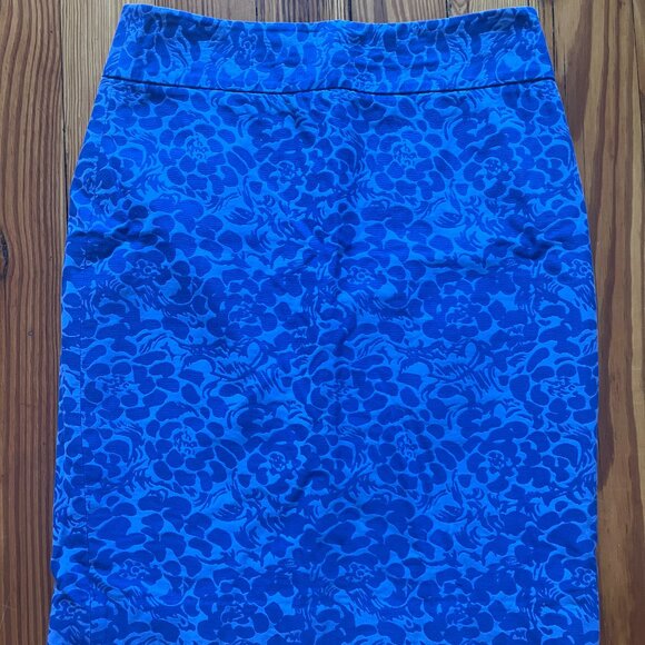 Loft Blue Brocade Mid-Length Pencil Skirt - Picture 1 of 3